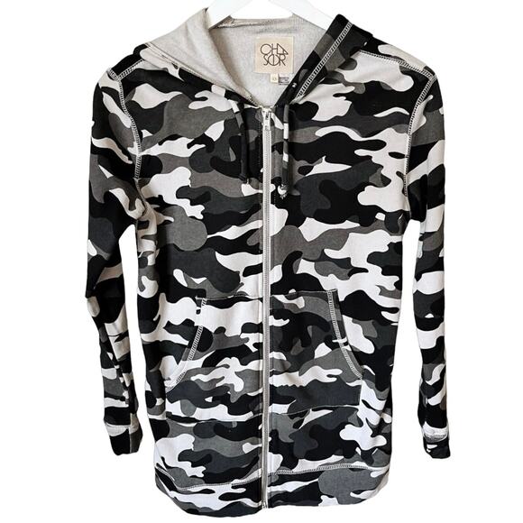 CHASER Camo Hoodie Sweatshirt Cotton Gray Zip Up Fleece Lined Pockets XS NWT - Picture 10 of 12